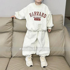 Children Clothing Fashion Simple Letter Printing Set 2024 Winter New Boys and Girls Loose Casual Thickened Hoodie Two Piece Set