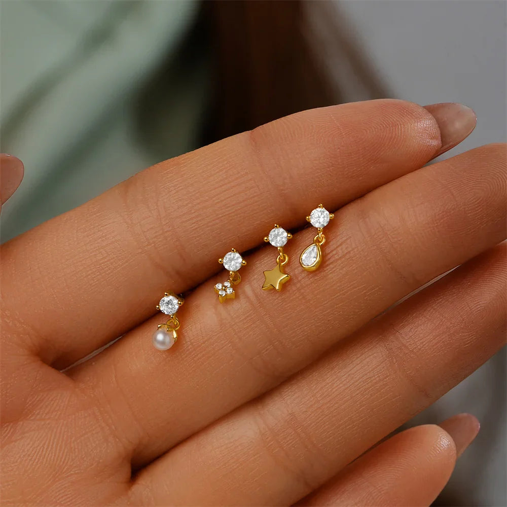 ROXI 925 Sterling Silver Star/Flower/Pearl Zircon Dangle Earrings For Women 1pc Simple Earrings For Women Girl Wedding Gift