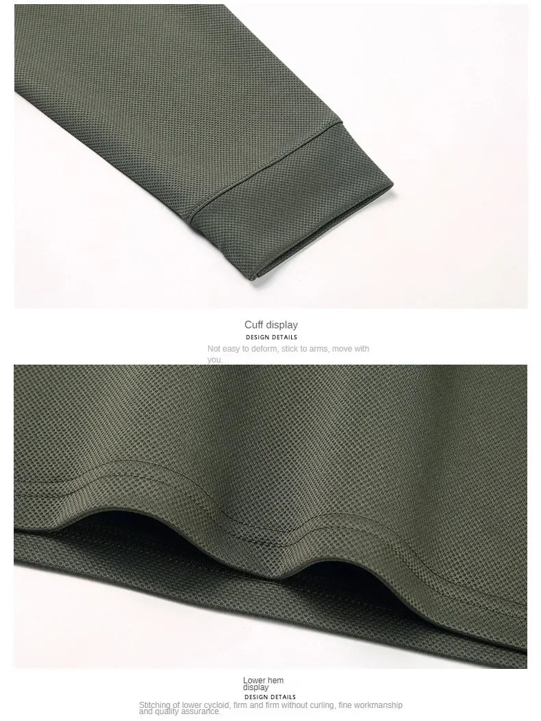 New Men's Long-sleeved Polo Shirt Sweatwear Business Casual Top Fashion Classic Solid Color Male Brand Basic V-neck Top