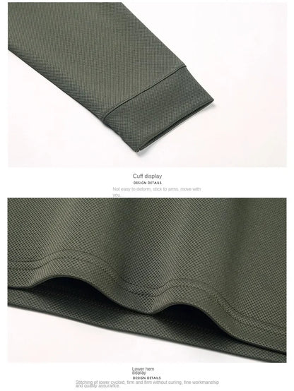 New Men's Long-sleeved Polo Shirt Sweatwear Business Casual Top Fashion Classic Solid Color Male Brand Basic V-neck Top