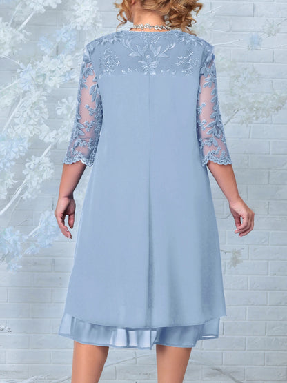 Plus Size Dress 2023 Fashion Women Summer Embroidery Floral Patchwork Elegant Party Dress Curvy Size Women Clothing