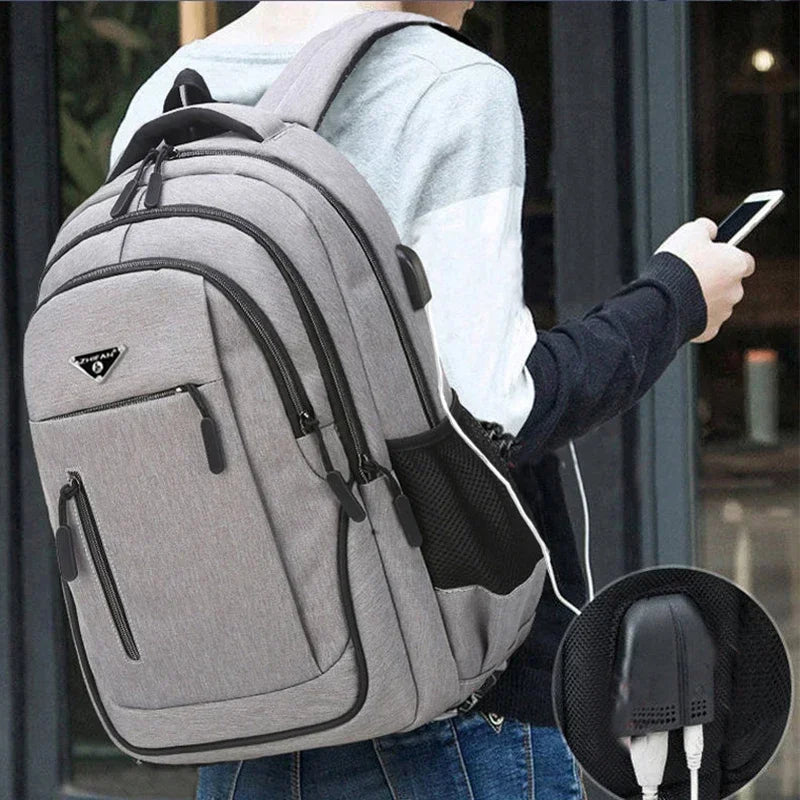 Large Capacity Backpack Men Laptop Backpacks 15.6 Oxford Black Solid High School Bags