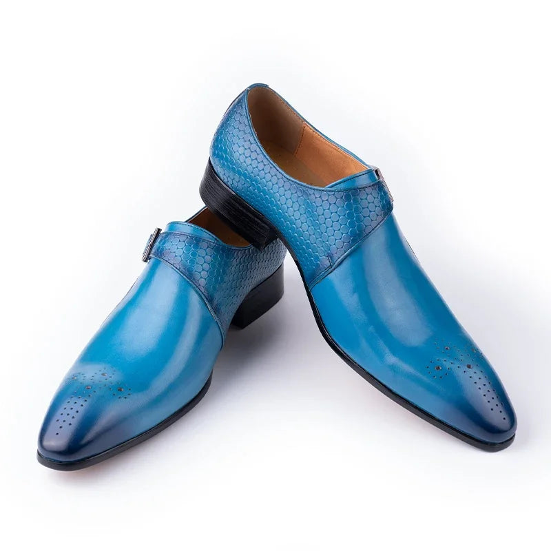 Fashion Blue Black Men Loafer Shoes Elegant Dress Formal Suit Breathable Leather Shoe No Slip Handmade Monk Nice Adult Footwear