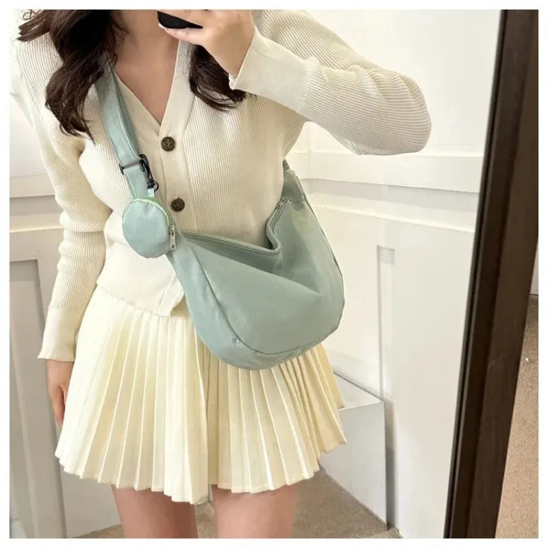 Women's Canvas Shoulder Bag Large Capacity Crossbody Chest Bag Casual Half Moon