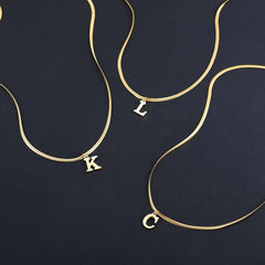 Gold Plated Stainless Steel Pendant Necklace for Women Snake Chain Initial Letter