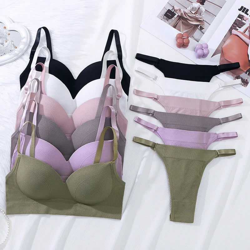 Women Bra Panties Set G-String Sports Bra Crop Top Seamless Underwear Fitness Bra