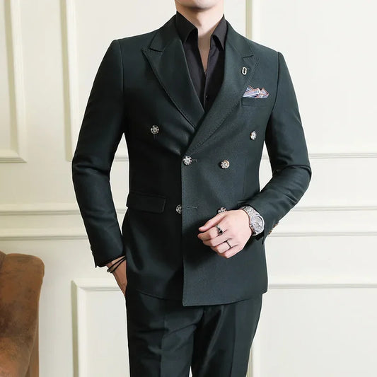 Tuxedo for Mens: Men Boutique Double Breasted Plaid Slim Business Wedding Suit