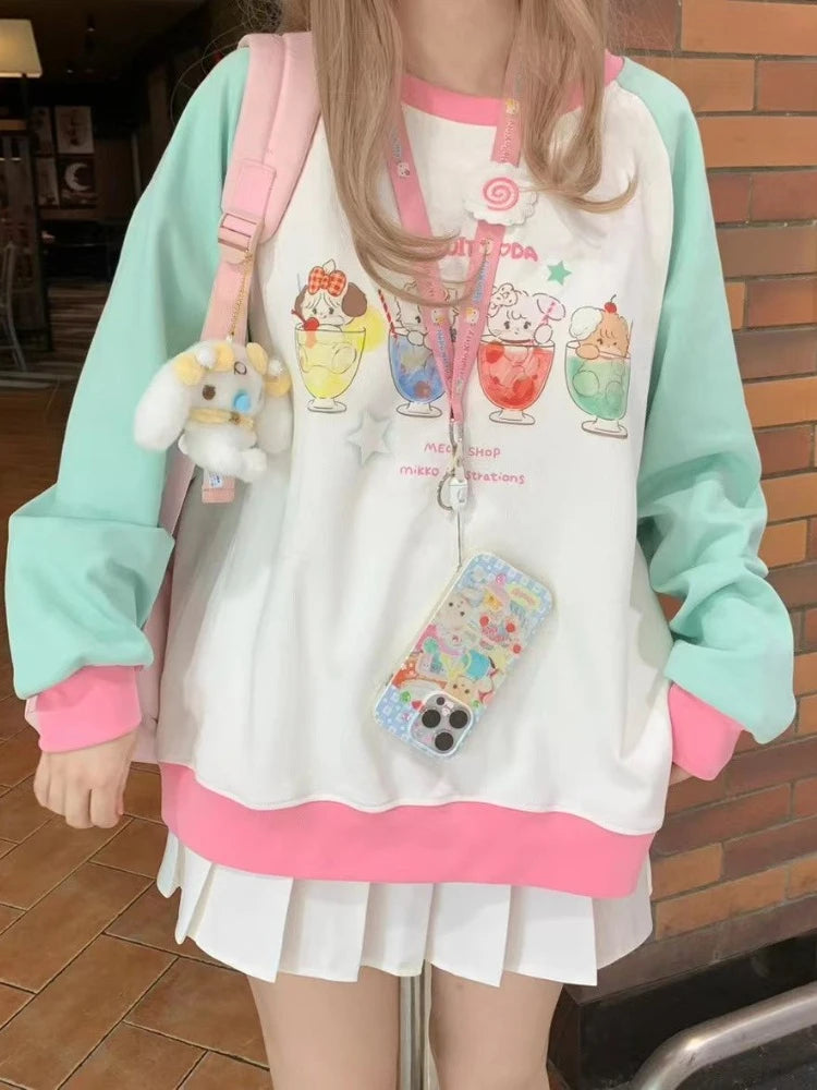 Y2k Harajuku Kawaii Cute Hoodie Women Japanese Fashion Patchwork