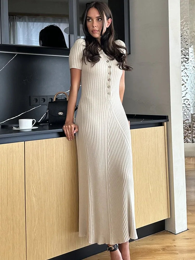 TARUXY Knitted Rib Slim Maxi Dresses For Women High Waist Casual Loose Dress