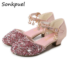 Girls Glitter Sandals Children High Heels Shoes Kids Performance Crystal Sandals