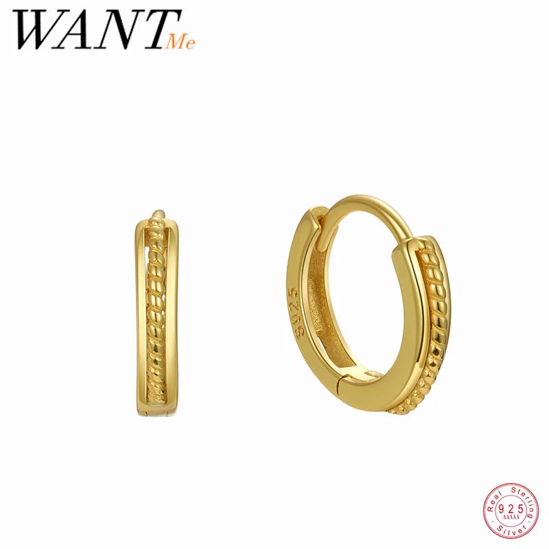WANTME 925 Sterling Silver Simple Statement Gold Twist Huggies Ear Loops for Women Fashion Elegant Girl Hoop Earrings Jewelry