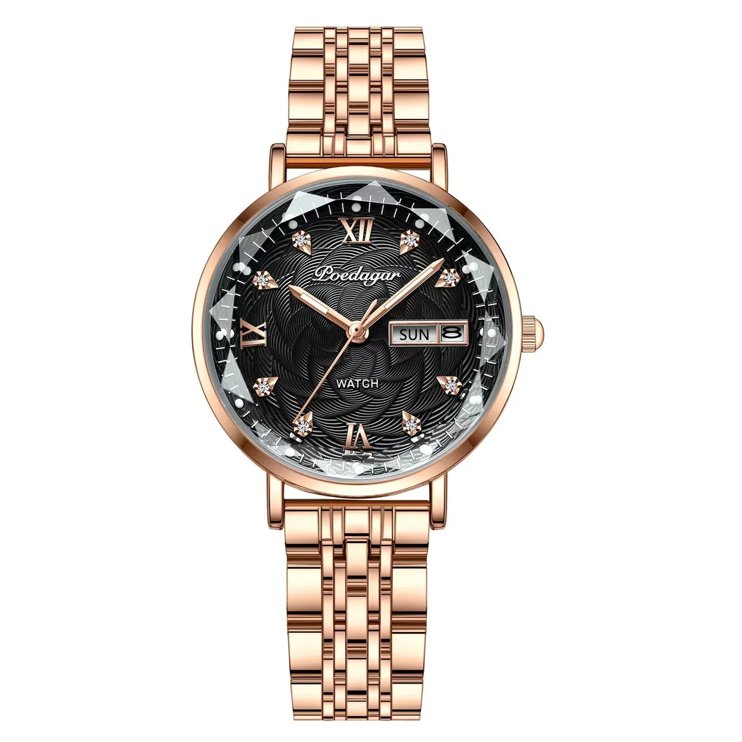 POEDAGAR Elegant Luxury Women Watch Waterproof Luminous Date Week Ladies Watches Fashion Stainless Steel Quartz Woman Wristwatch