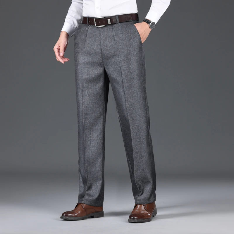 Loose Straight Business Suit Pants Classic Style Comfortable Stretch Cotton Formal