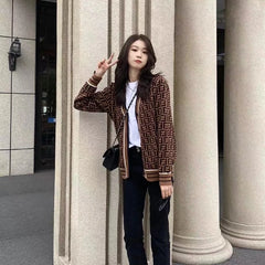 Women's Sweater Knitted Casual Sweater Jacquard Letter Knitted Cardigan