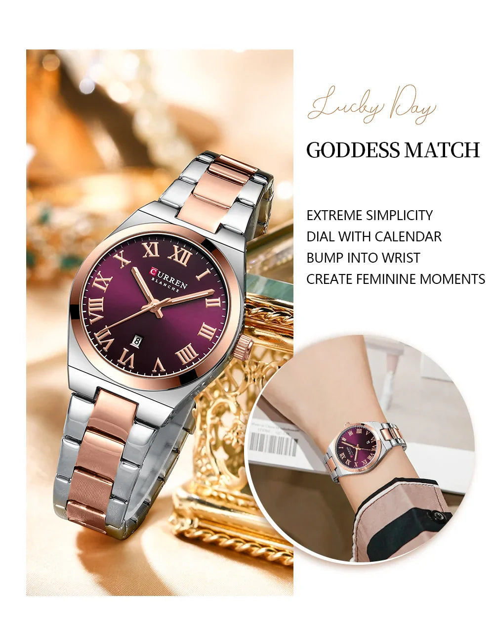 CURREN Luxury Women Watches Fashion Casual FemaleLadies Stainless Steel Quartz Wristwatches Life Waterproof Girlfriend Gift