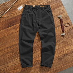 May Khaki American retro simple cargo pants men's heavy chino casual pants