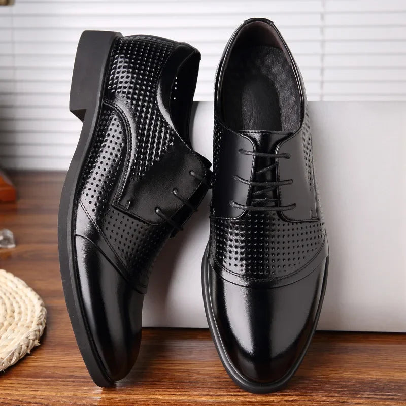 Men Business Formal Dress Shoes Breathable fashion oxford shoes Leather Shoes Lace-Up Brown Black Large Size