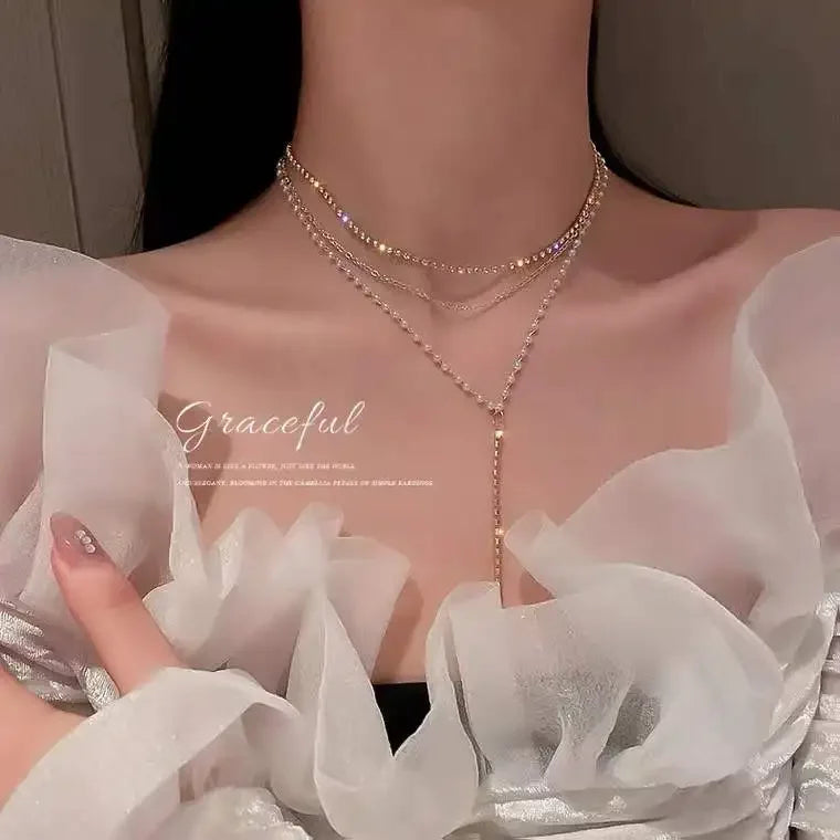 Korean Fashion Sweet Heart Shaped Necklace For Women Crystal Zircon Pendant Clavicle Chain Elegant Romantic Party Gift Jewelry