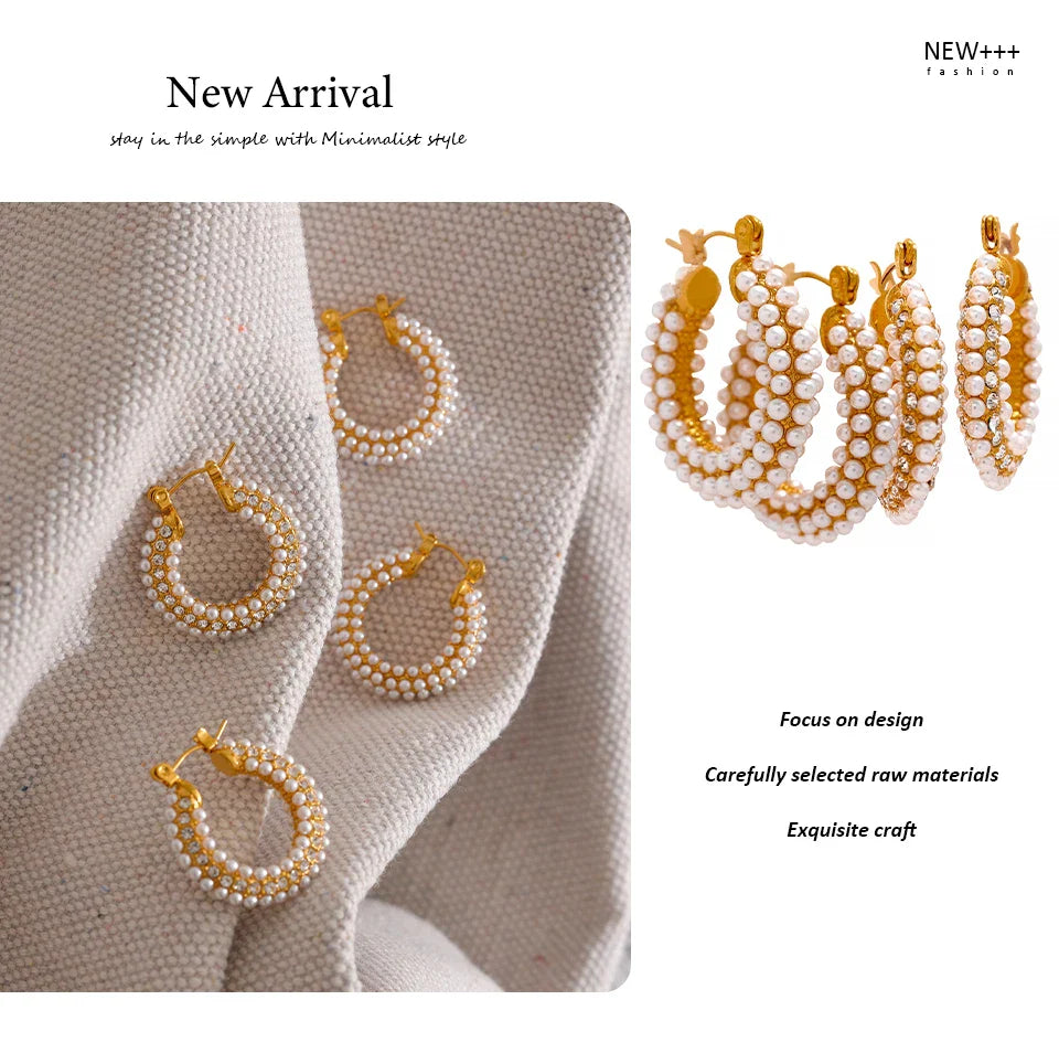 Yhpup Exquisite Luxury Stainless Steel Imitation Pearls Hoop Huggie Earrings Romantic Elegant Fashion Charm Trendy Chic Jewelry