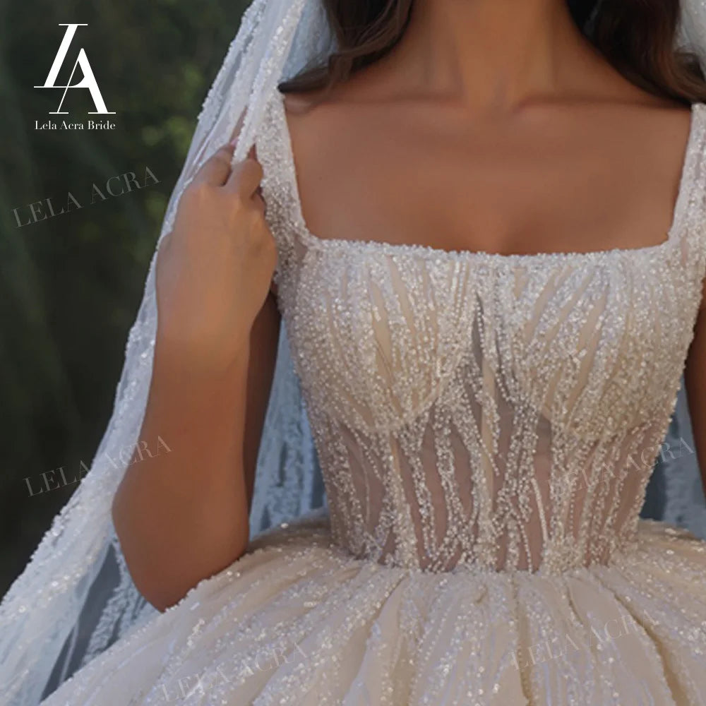White Bridesmaid Dresses: Wedding Dress Gorgeous Square Collar Beading Ball Gown