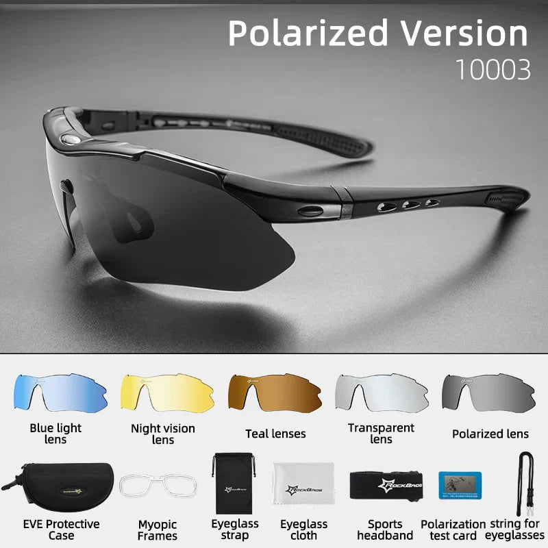ROCKBROS Cycling Polarized glasses Bike Sunglasses Outdoor Sports Sunglasses MTB PC Goggles Eyewear 5/3 Lens Bicycle Accessory