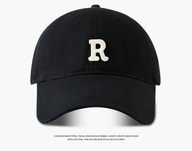 Large Head Circumference Baseball Cap Men's and Women's Dome Hat Soft Top Cap 60/65cm Sun Protection  Letter R Hat Adult Caps