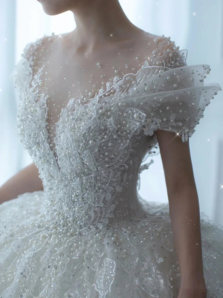 White Bridesmaid Dresses: Crystal Beaded Wedding Dress Puff Tulle White