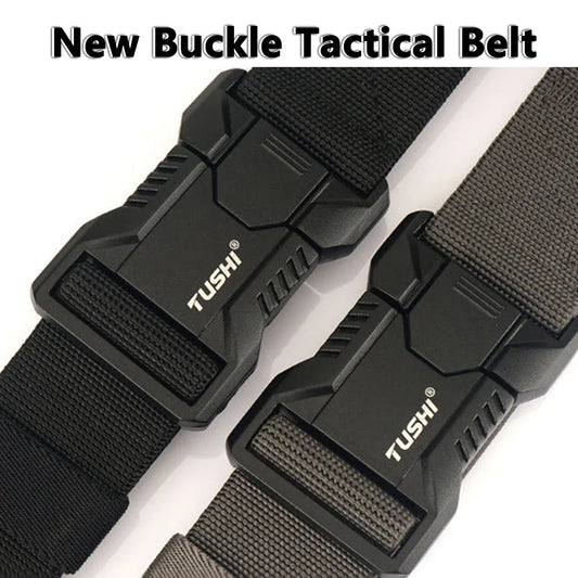 TUSHI Aluminum Alloy Quick Release Pluggable Buckle Elastic Belts For Men Durable Tactical Belt Cowboy Outdoor Army Belt Hunting