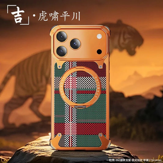 Luxury aluminum alloy phone case iPhone 17 Pro/Pro Max/17 Air with 360° rotating magnetic shockproof carbon fiber texture cover