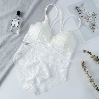 Women Lace Lingerie Sets Female No Steel Ring Bra Backless Underwear