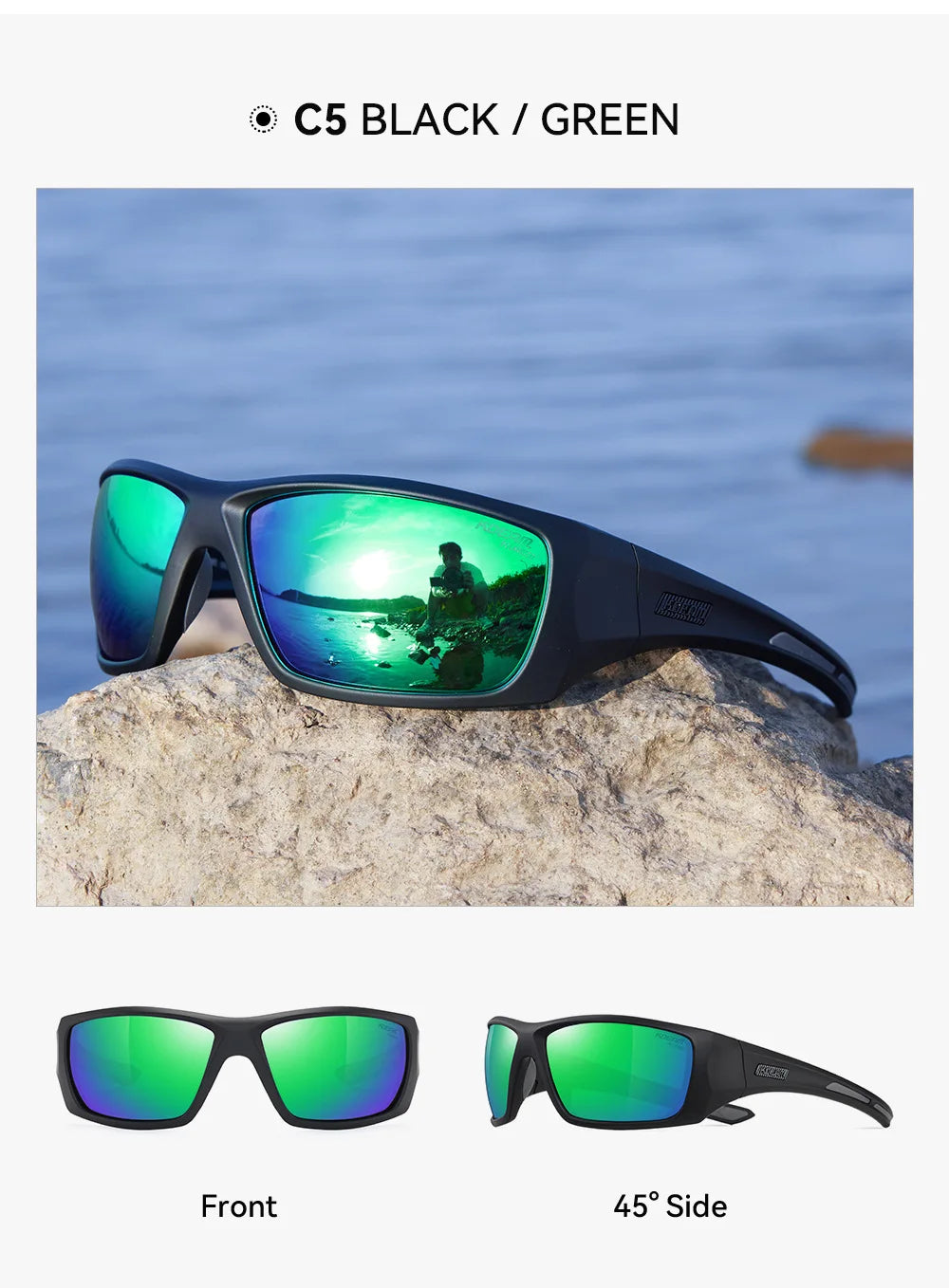 KDEAM Outdoor Sports Polarized Sunglasses Men's Fishing TR90 Frame UV Protection Lens Shield Sun Glasses Women Eyewear with Box