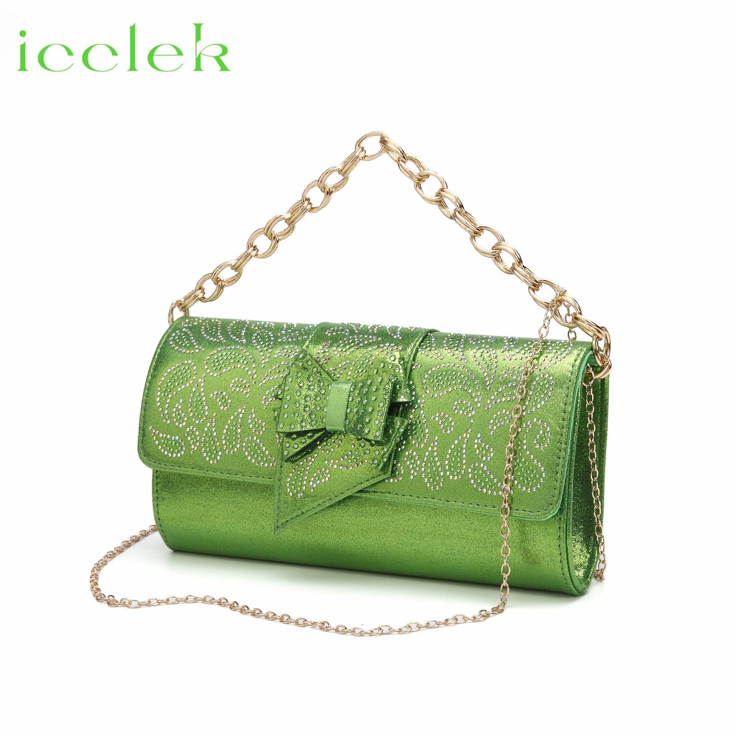 2023 New Arrival Shoes Matching Bag Set in Lemon Green Decorated with Crystal For Ladies Wedding Party