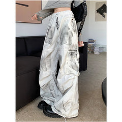 High Waist Women Tie Dyeing Jeans Hip-hop Style Vintage Streetwear Y2K Wide Leg Jean