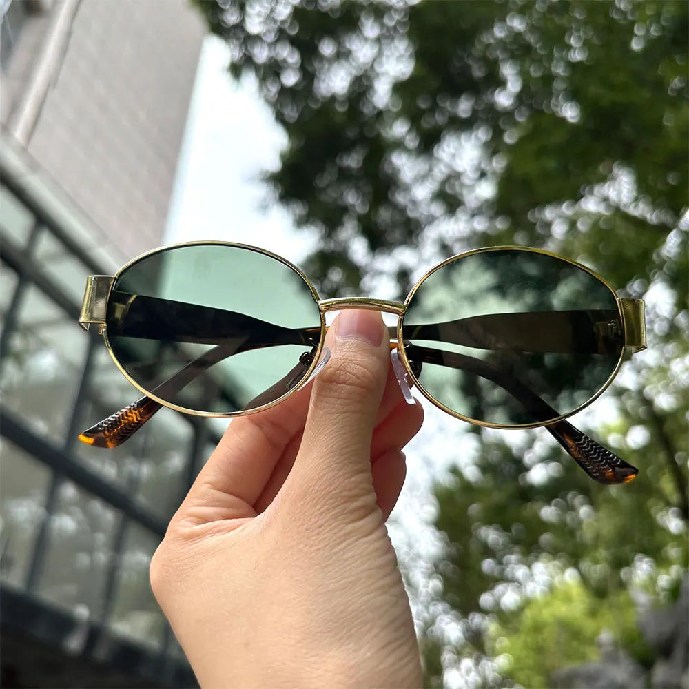 Luxury unisex metal sunglasses, oval-shaped, fashionable, UV400 protection, elegant tints for men and women Glasses Googles