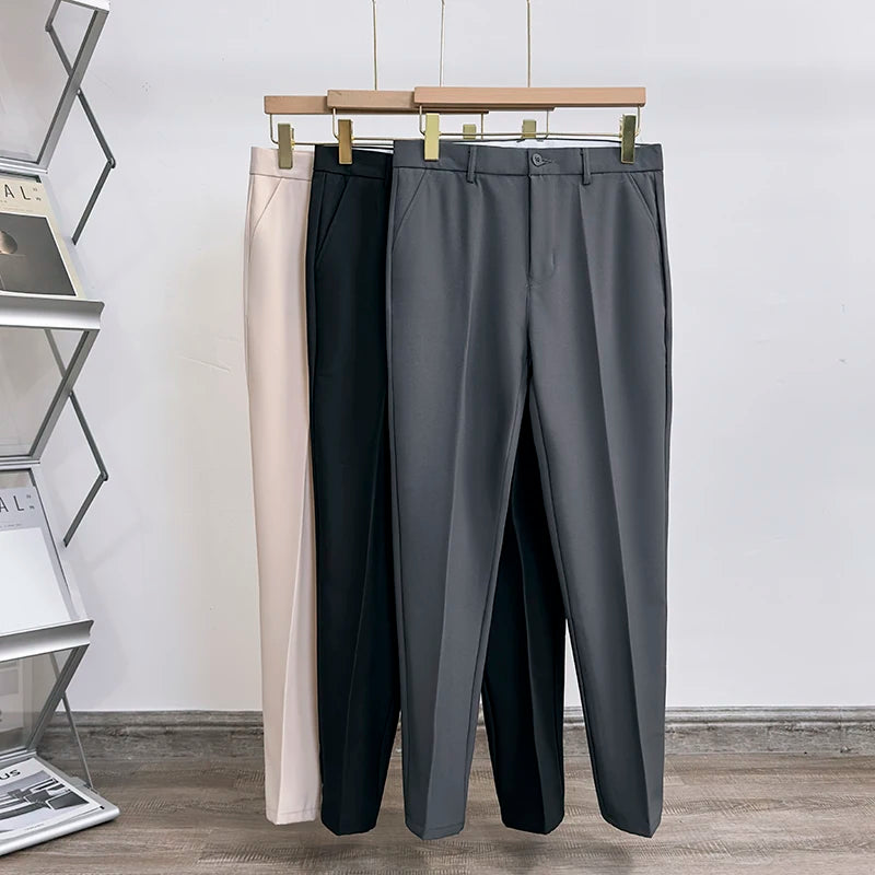 Men's Pants Classic Solid Color Draped Casual Business Suit Pants Male