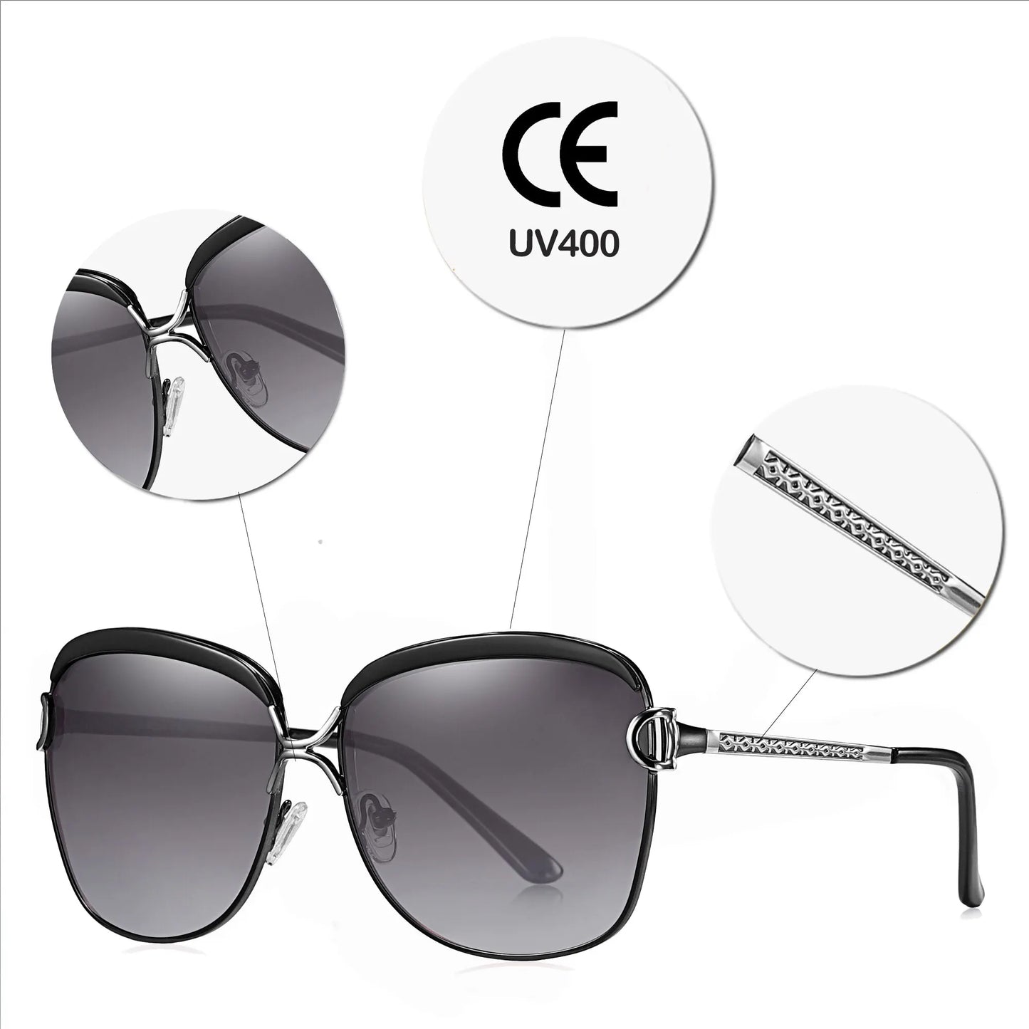 Polarized Ladies Sunglasses Women Gradient Lens Round Sun Glasses Square Luxury