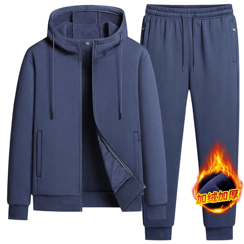 Autumn and winter hooded cardigan with fleece and thickened two-piece sporty and fashionable pure cotton set