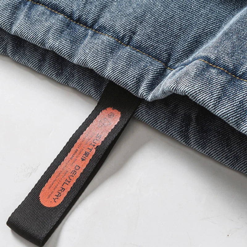 Japan Style Stand Collar Men Letters Printed Retro Denim Jacket