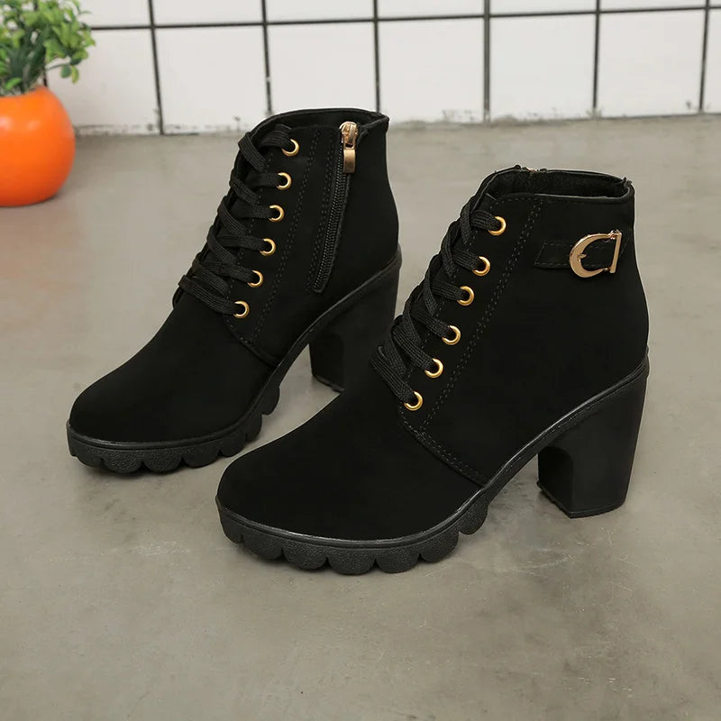 New Spring Winter Women Pumps Boots High Quality Lace-up European Ladies Shoes PU High Heels Boots Fast Delivery Platform Boots