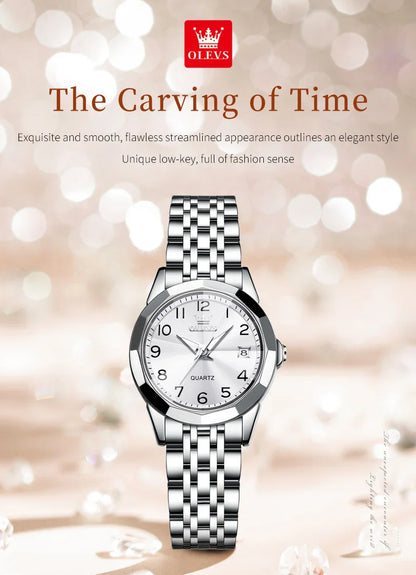 OLEVS 9970 Original Luxury Quartz Watch for Women Rhombus Mirror Digital Dial Calendar Stainless Steel Waterproof Wrist Watches