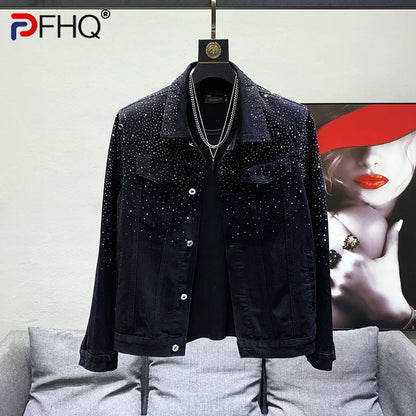 Fix Denim Jackets For Men Solid Long Sleeve Patchwork Loose Single Breasted