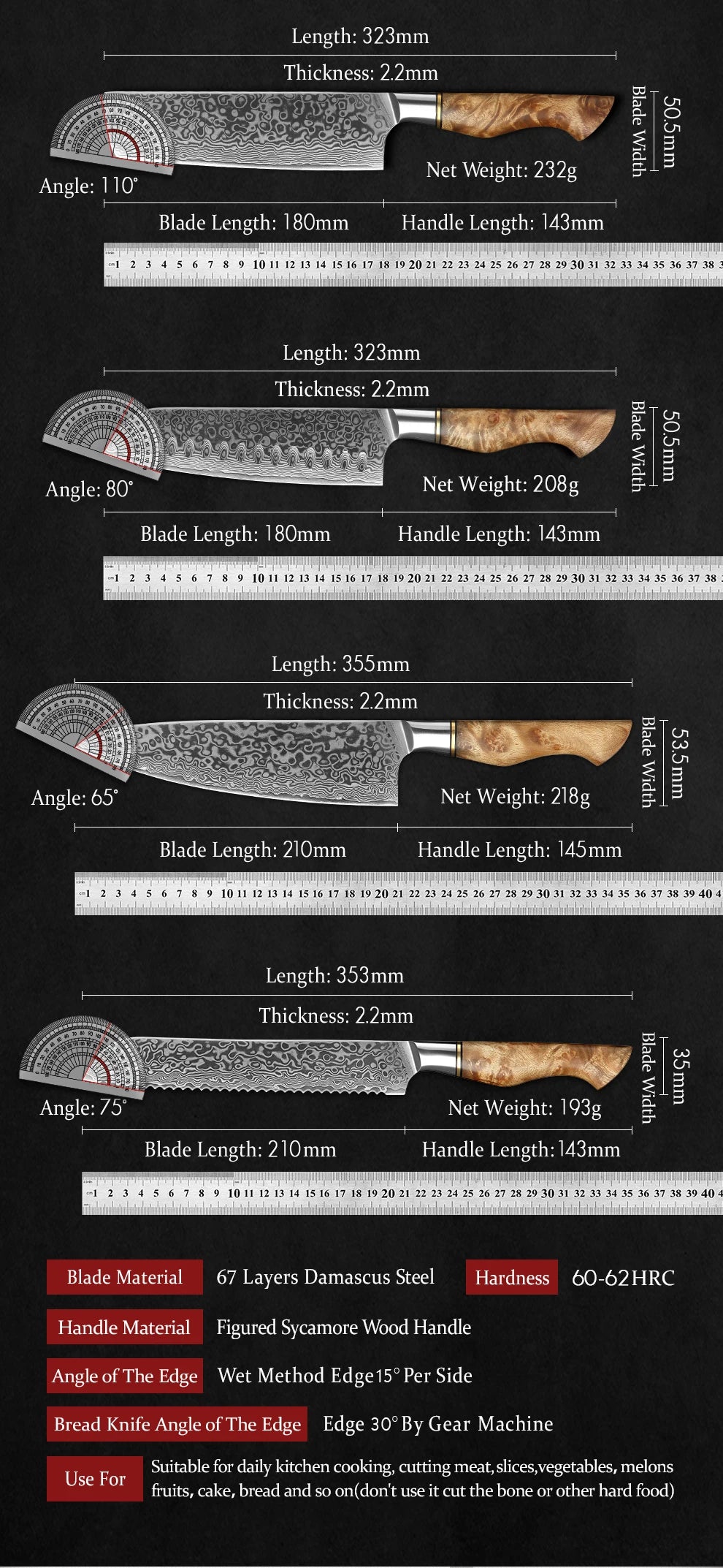 Kitchen Knife Set 1-7PC Damascus Steel knives Chef Knife Kitchen