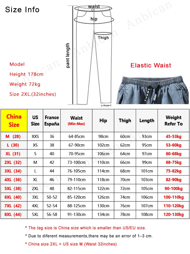 Big Size Men's Jogger Jeans 6XL 7XL 8XL Streetwear Black Blue Casual Denim
