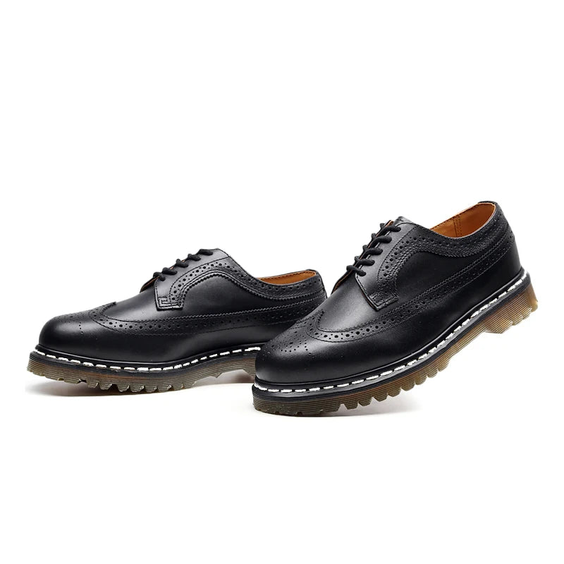 Genuine Cow Leather Vintage Formal Brogue casual Men's Leather Shoes Retro Thick Soles Low Upper Shoes Carved Shoes For Man