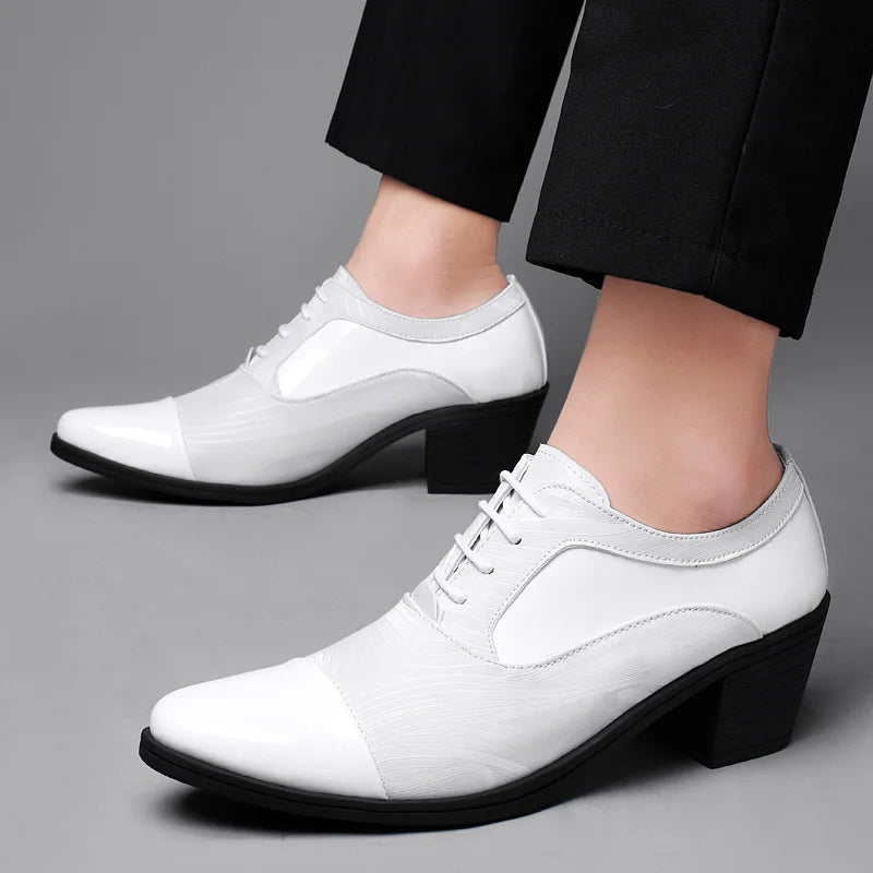 2022 New Fashion Black Formal Shoes for Men Pointed Leather Elegant Mens Dress Shoes Lace-up Heel Shoe Men zapatos hombre vestir