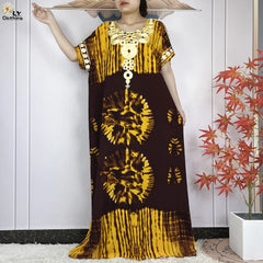 Abaya African Women Dashiki 100% Cotton Floral Casual Dress