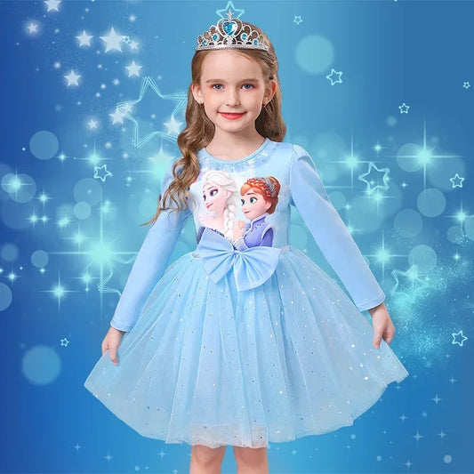 Fall Dresses for Girls Vestidos Frozen Elsa Dresses Birthday Party Long Sleeve Princess