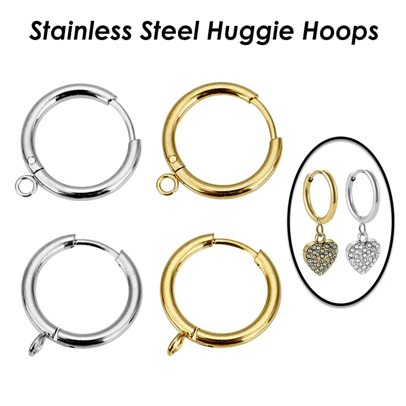 50 x Stainless Steel Huggie Earring Hooks with Loop, Gold Color Huggie Hoop Earring with Jump Ring for DIY Jewelry Findings