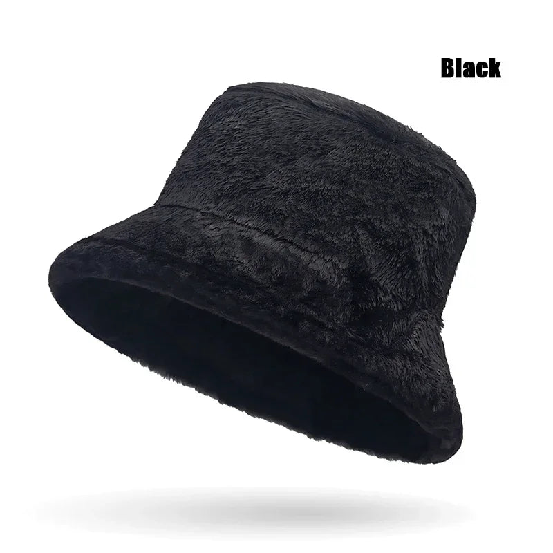 New Fall and Winter Thickened Warm Womens Plush Bucket Hat Leopard Hat