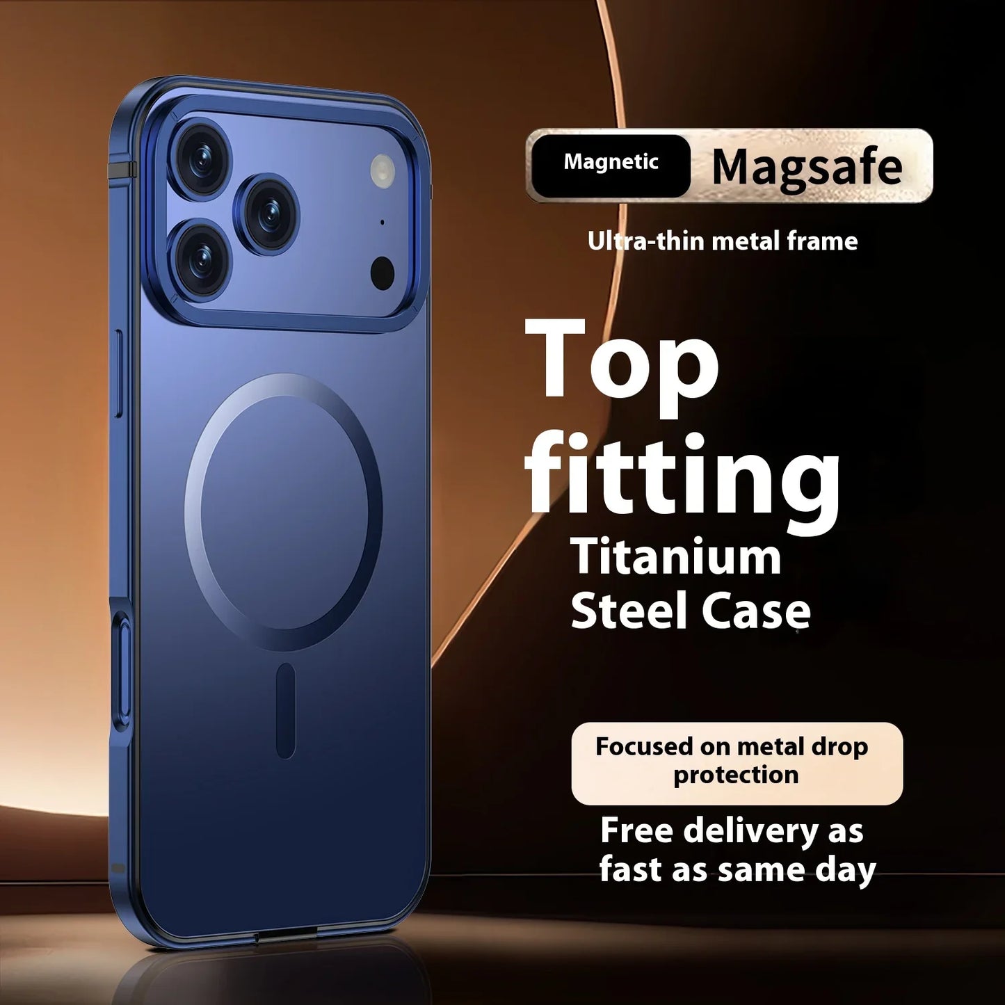 Stainless steel frame magnetic ultra-thin protective case, for iPhone 17 16 Pro Max, supports wireless charging, original